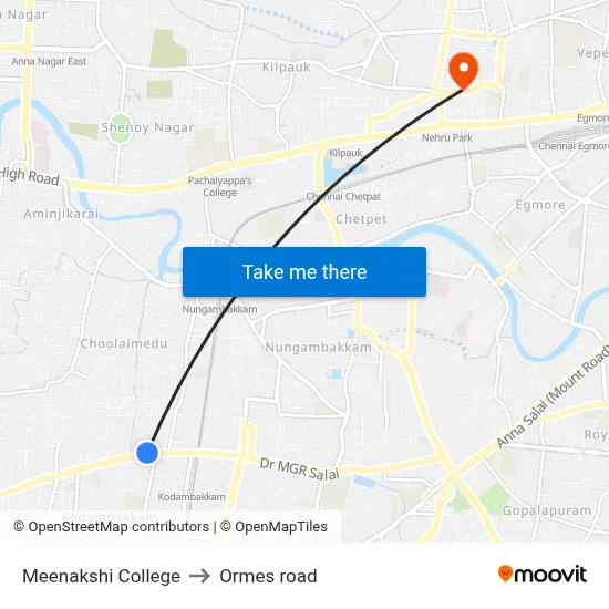 Meenakshi College to Ormes road map