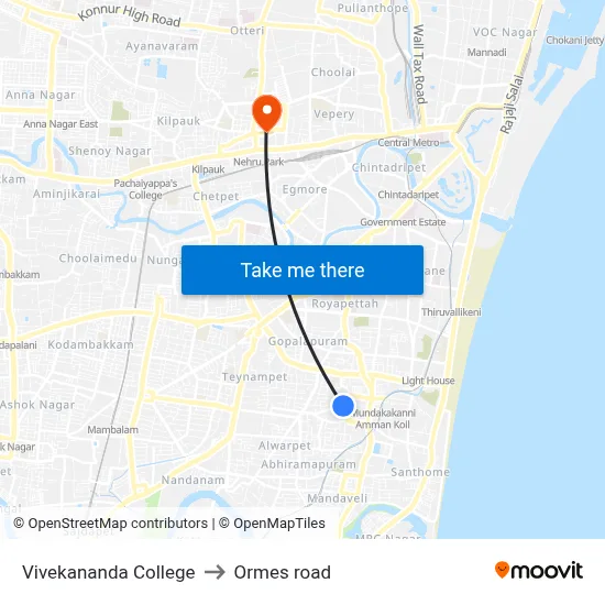 Vivekananda College to Ormes road map