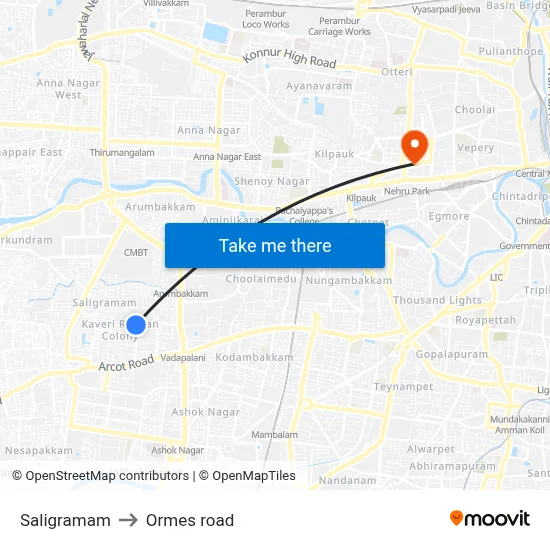 Saligramam to Ormes road map