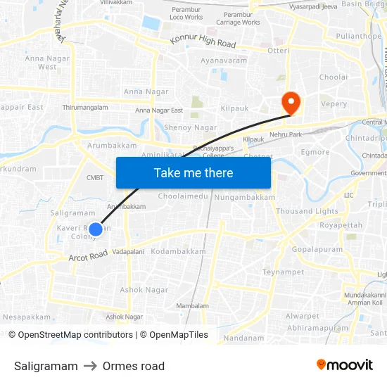 Saligramam to Ormes road map