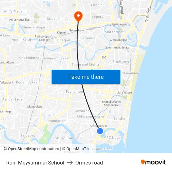 Rani Meyyammai School to Ormes road map