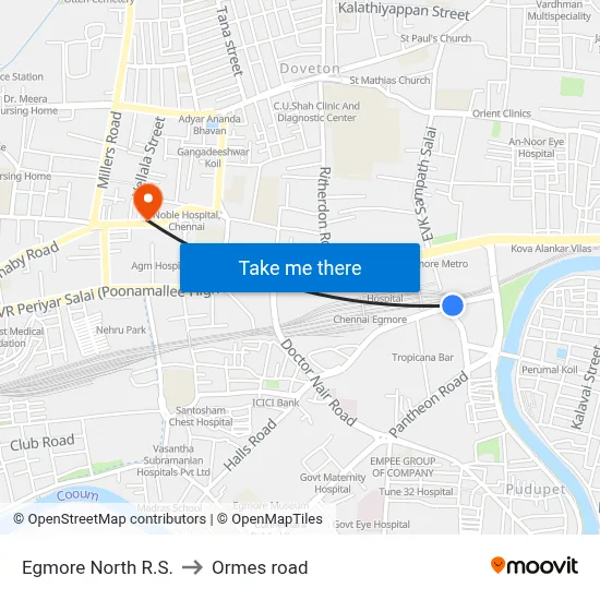 Egmore North R.S. to Ormes road map