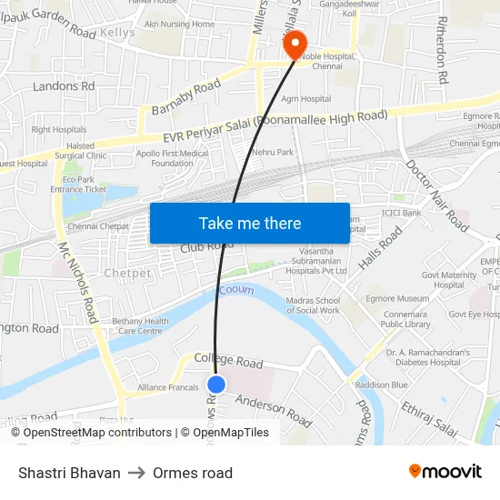Shastri Bhavan to Ormes road map