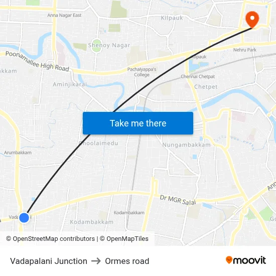 Vadapalani Junction to Ormes road map