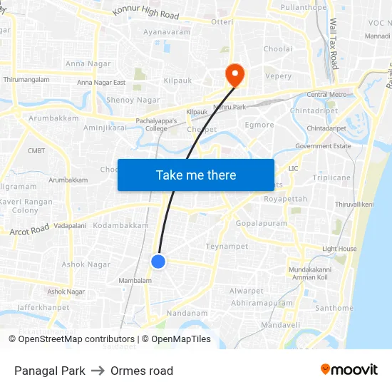 Panagal Park to Ormes road map