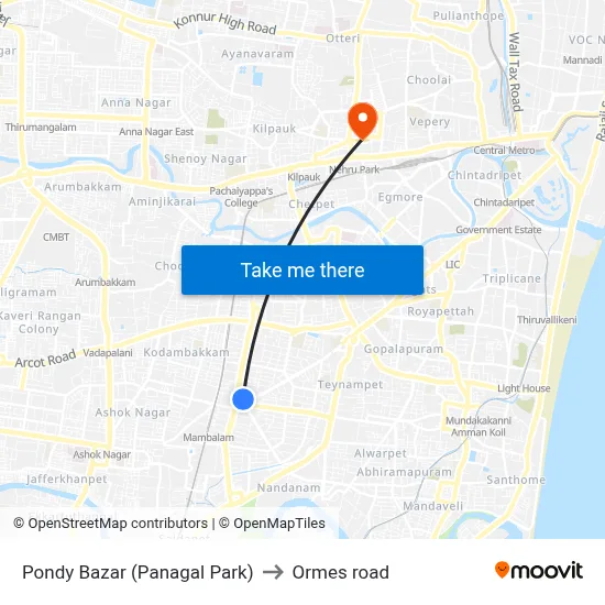 Pondy Bazar (Panagal Park) to Ormes road map