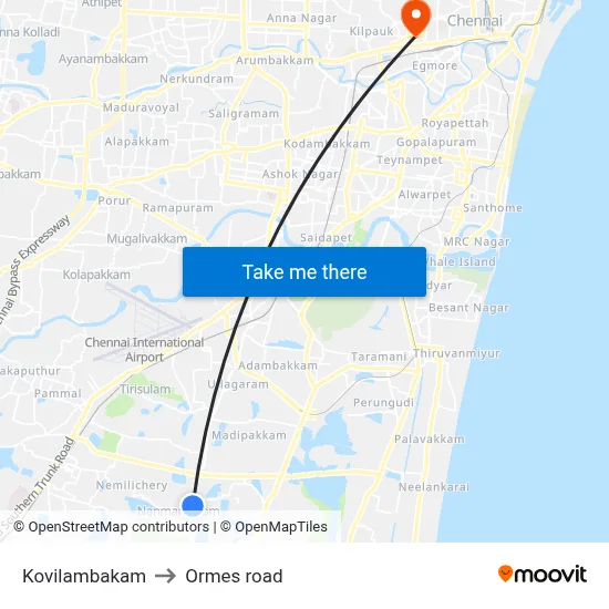 Kovilambakam to Ormes road map