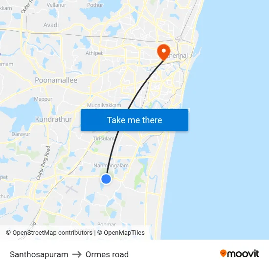 Santhosapuram to Ormes road map