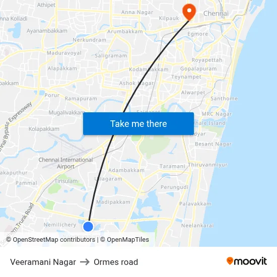 Veeramani Nagar to Ormes road map