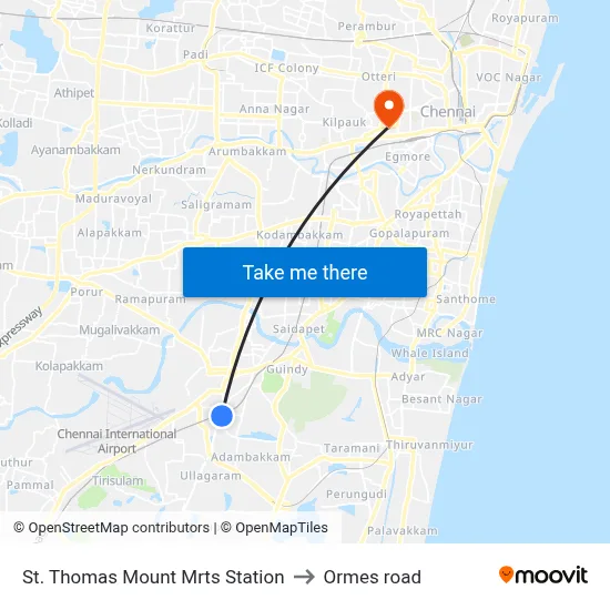 St. Thomas Mount Mrts Station to Ormes road map