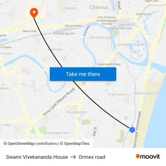 Swami Vivekananda House to Ormes road map