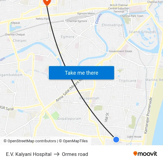 E.V. Kalyani Hospital to Ormes road map