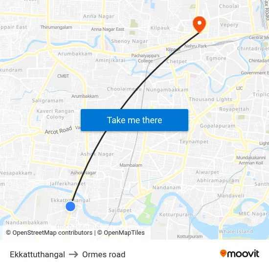 Ekkattuthangal to Ormes road map