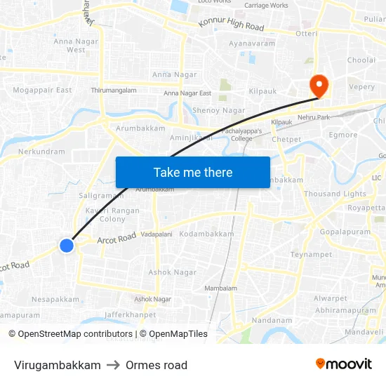 Virugambakkam to Ormes road map