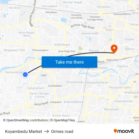 Koyambedu Market to Ormes road map