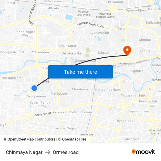 Chinmaya Nagar to Ormes road map