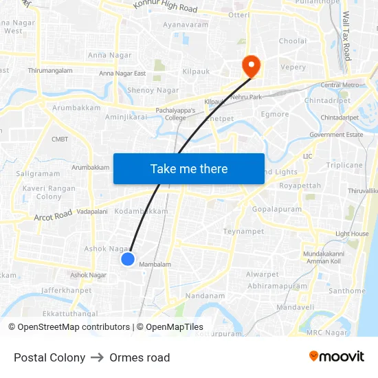 Postal Colony to Ormes road map
