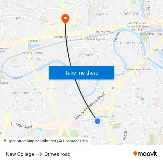 New College to Ormes road map