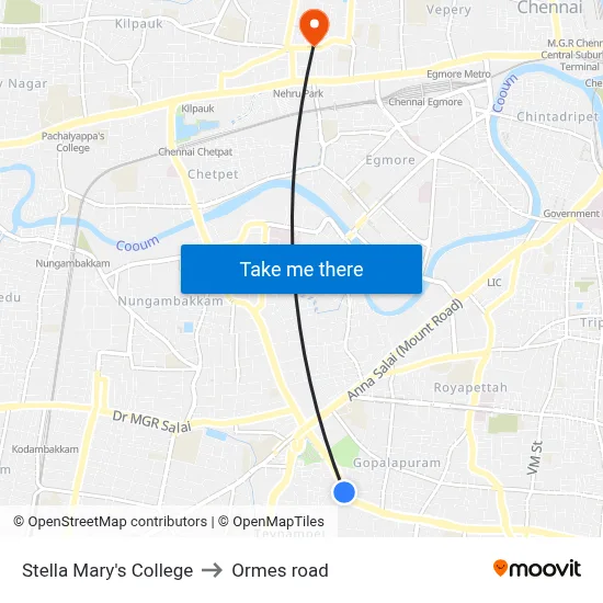 Stella Mary's College to Ormes road map