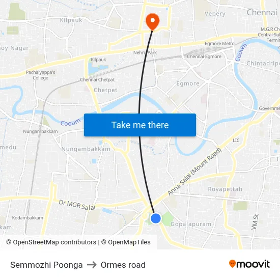 Semmozhi Poonga to Ormes road map