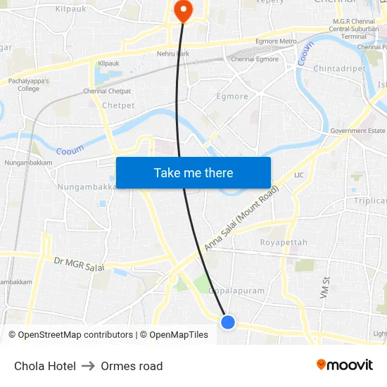 Chola Hotel to Ormes road map