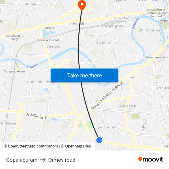 Gopalapuram to Ormes road map