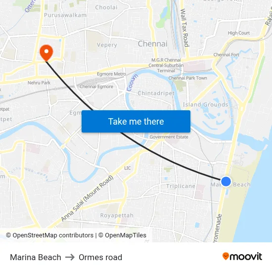 Marina Beach to Ormes road map