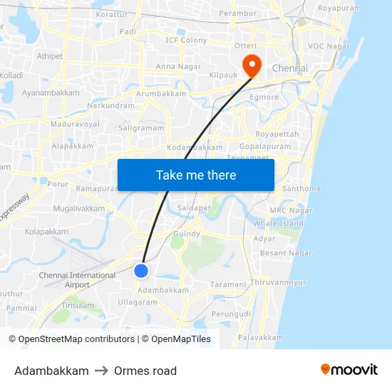 Adambakkam to Ormes road map