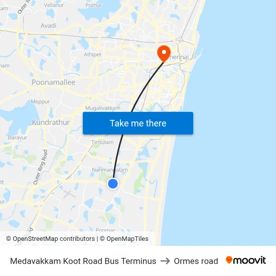 Medavakkam Koot Road Bus Terminus to Ormes road map