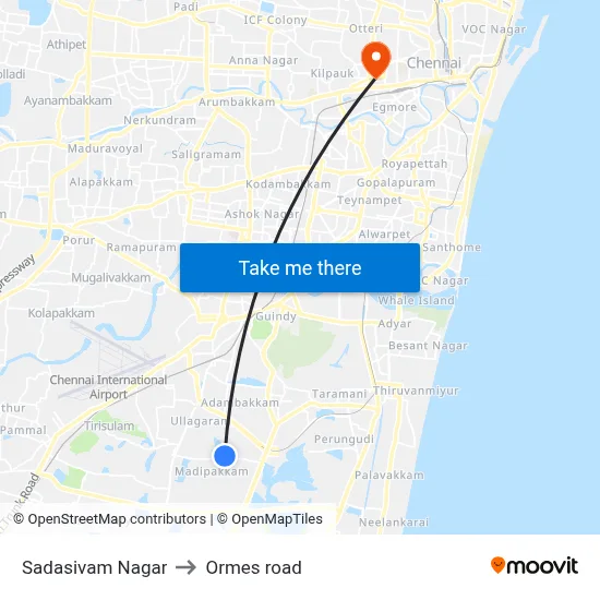 Sadasivam Nagar to Ormes road map