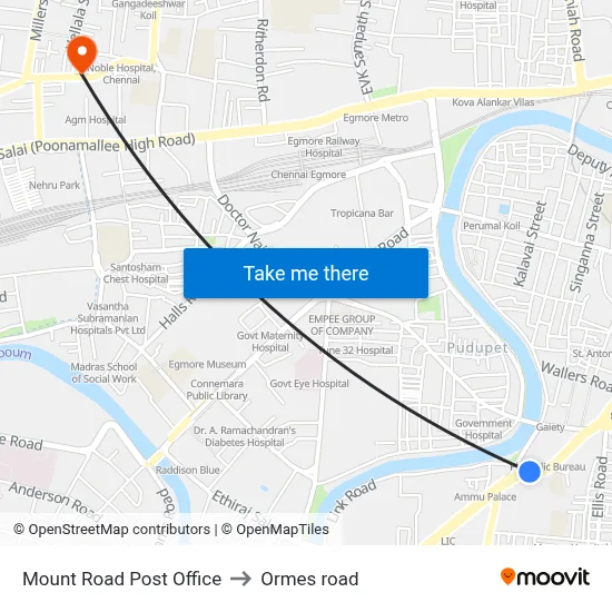 Mount Road Post Office to Ormes road map