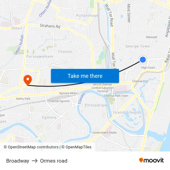 Broadway to Ormes road map