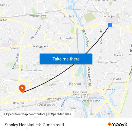 Stanley Hospital to Ormes road map