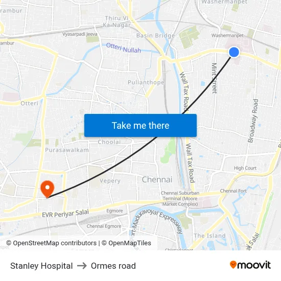 Stanley Hospital to Ormes road map