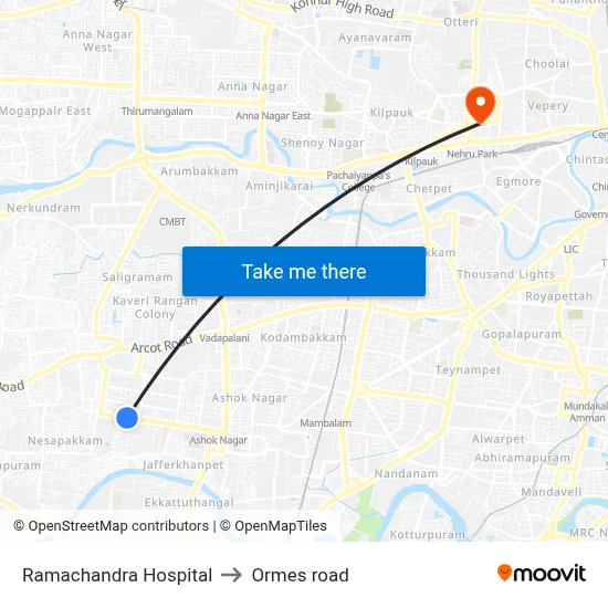 Ramachandra Hospital to Ormes road map