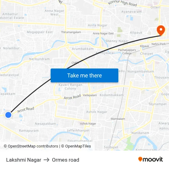 Lakshmi Nagar to Ormes road map