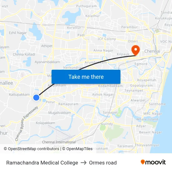 Ramachandra Medical College to Ormes road map