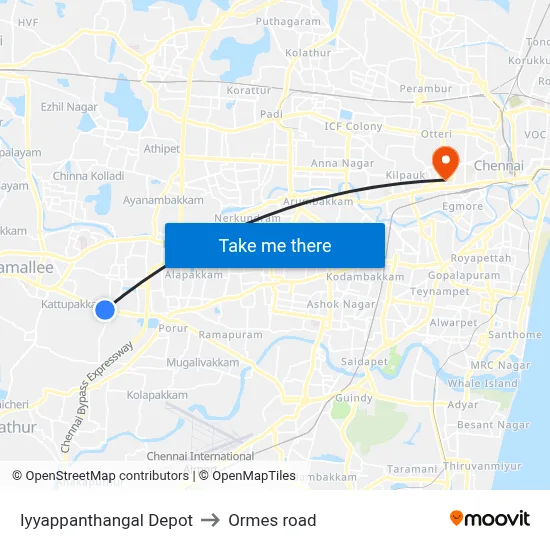 Iyyappanthangal Depot to Ormes road map