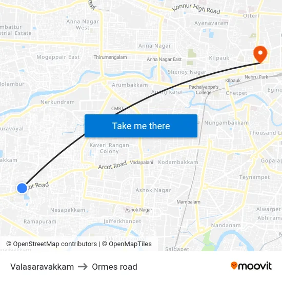 Valasaravakkam to Ormes road map