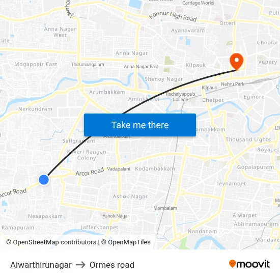 Alwarthirunagar to Ormes road map