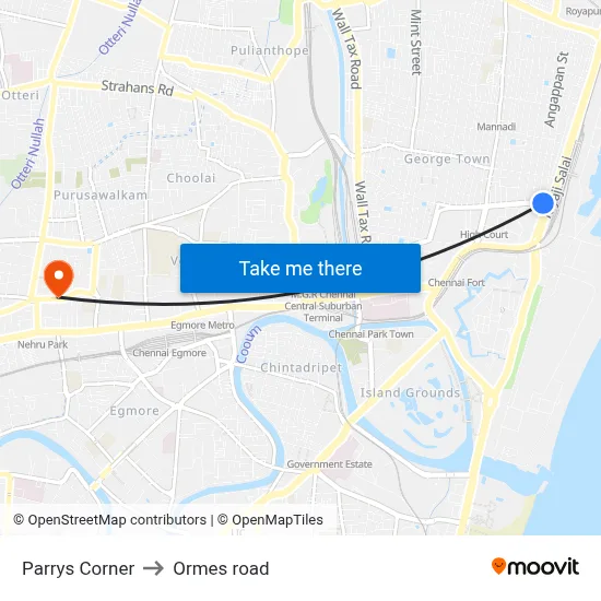 Parrys Corner to Ormes road map