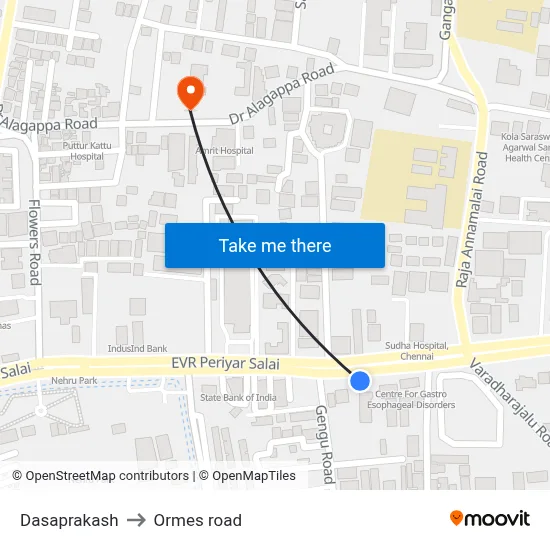 Dasaprakash to Ormes road map