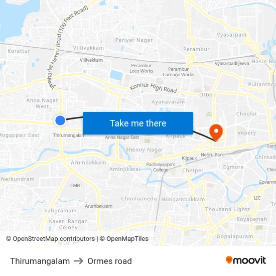 Thirumangalam to Ormes road map