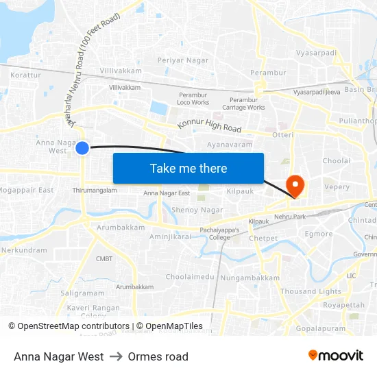 Anna Nagar West to Ormes road map