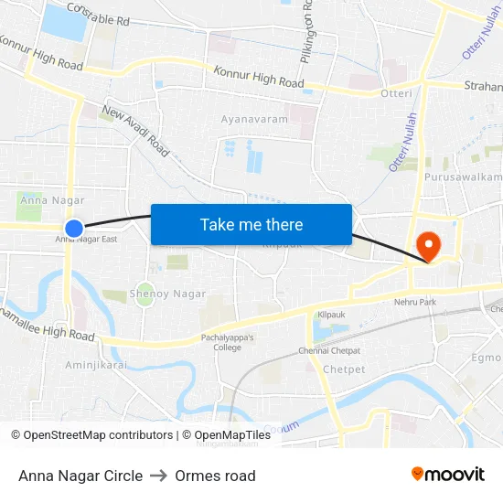 Anna Nagar Circle to Ormes road map