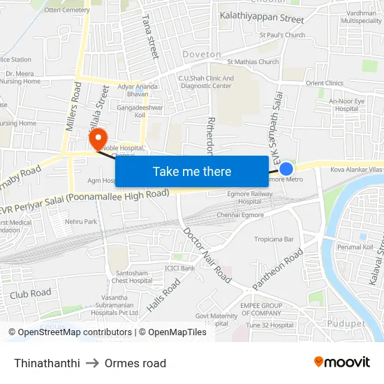 Thinathanthi to Ormes road map