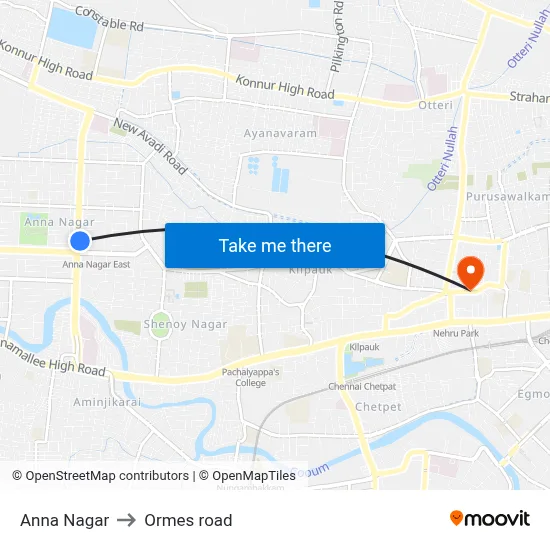 Anna Nagar to Ormes road map