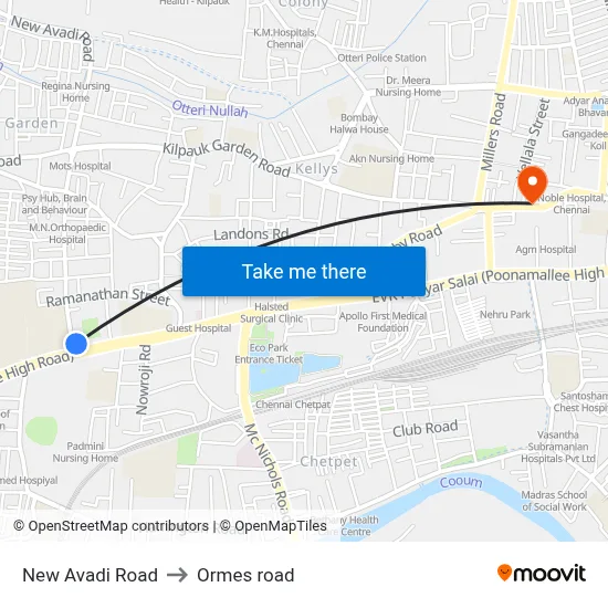 New Avadi Road to Ormes road map