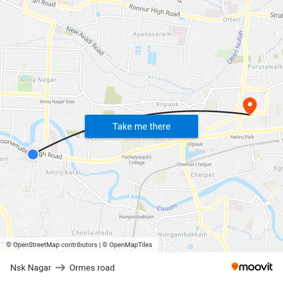 Nsk Nagar to Ormes road map