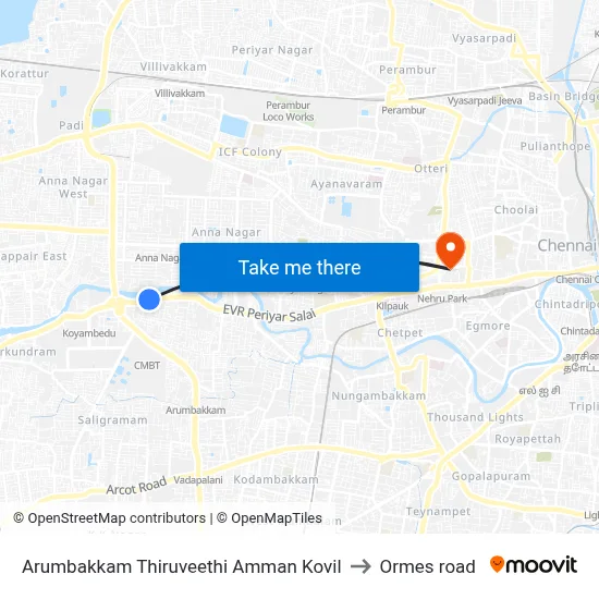 Arumbakkam Thiruveethi Amman Kovil to Ormes road map